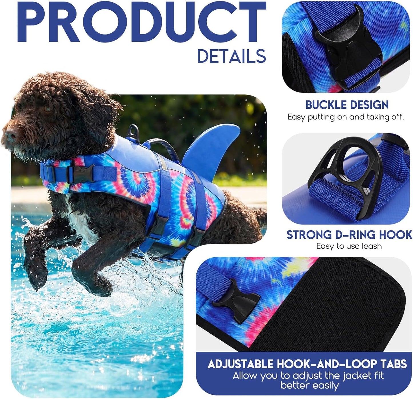 Dog Life Jacket - Premium Pet Safety Vest for Swimming and Boating, Shark Design with Floatation for Small, Medium, and Large Dogs (Blue Bandhnu, XS)