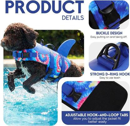 Dog Life Jacket - Premium Pet Safety Vest for Swimming and Boating, Shark Design with Floatation for Small, Medium, and Large Dogs (Blue Bandhnu, XS)
