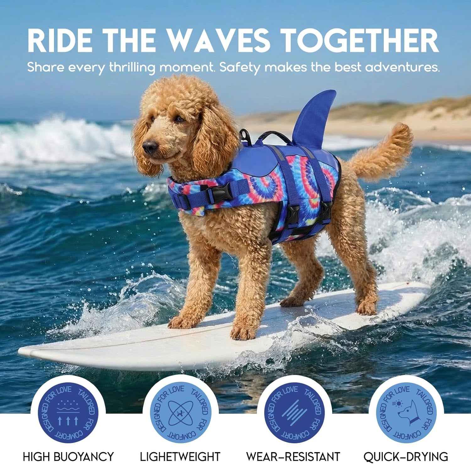 Dog Life Jacket - Premium Pet Safety Vest for Swimming and Boating, Shark Design with Floatation for Small, Medium, and Large Dogs (Blue Bandhnu, XS)