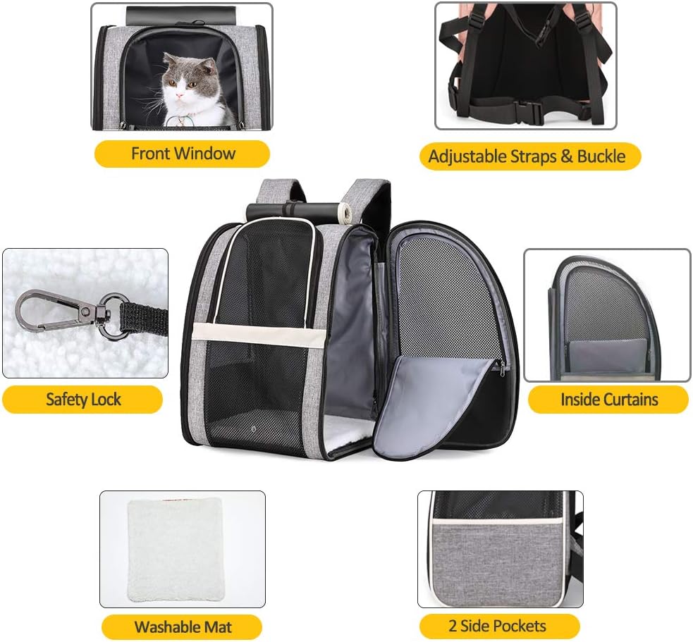 Premium Pet Carrier Backpack with Window Blind for Small Cats and Dogs, Ventilated Design, Safety Straps, Buckle Support, Collapsible for Travel, Hiking, Outdoor Adventures, and Veterinary Visits