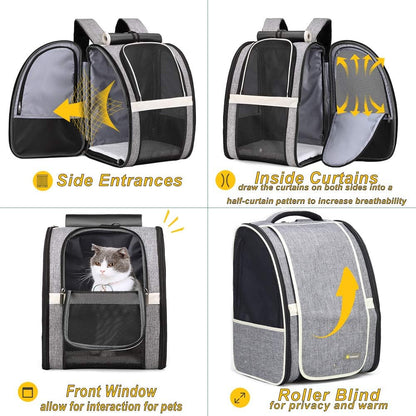 Premium Pet Carrier Backpack with Window Blind for Small Cats and Dogs, Ventilated Design, Safety Straps, Buckle Support, Collapsible for Travel, Hiking, Outdoor Adventures, and Veterinary Visits