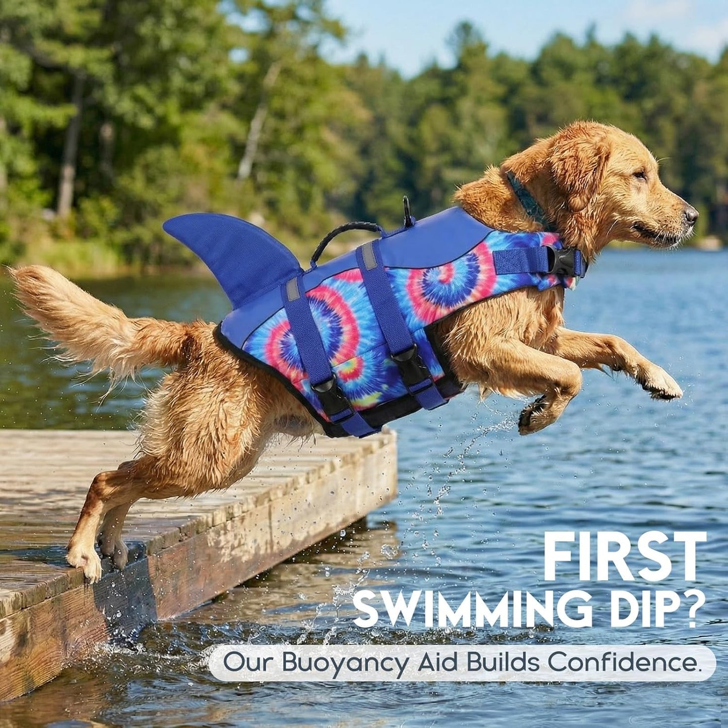 Dog Life Jacket - Premium Pet Safety Vest for Swimming and Boating, Shark Design with Floatation for Small, Medium, and Large Dogs (Blue Bandhnu, XS)