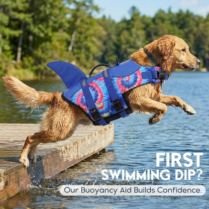 Dog Life Jacket - Premium Pet Safety Vest for Swimming and Boating, Shark Design with Floatation for Small, Medium, and Large Dogs (Blue Bandhnu, XS)