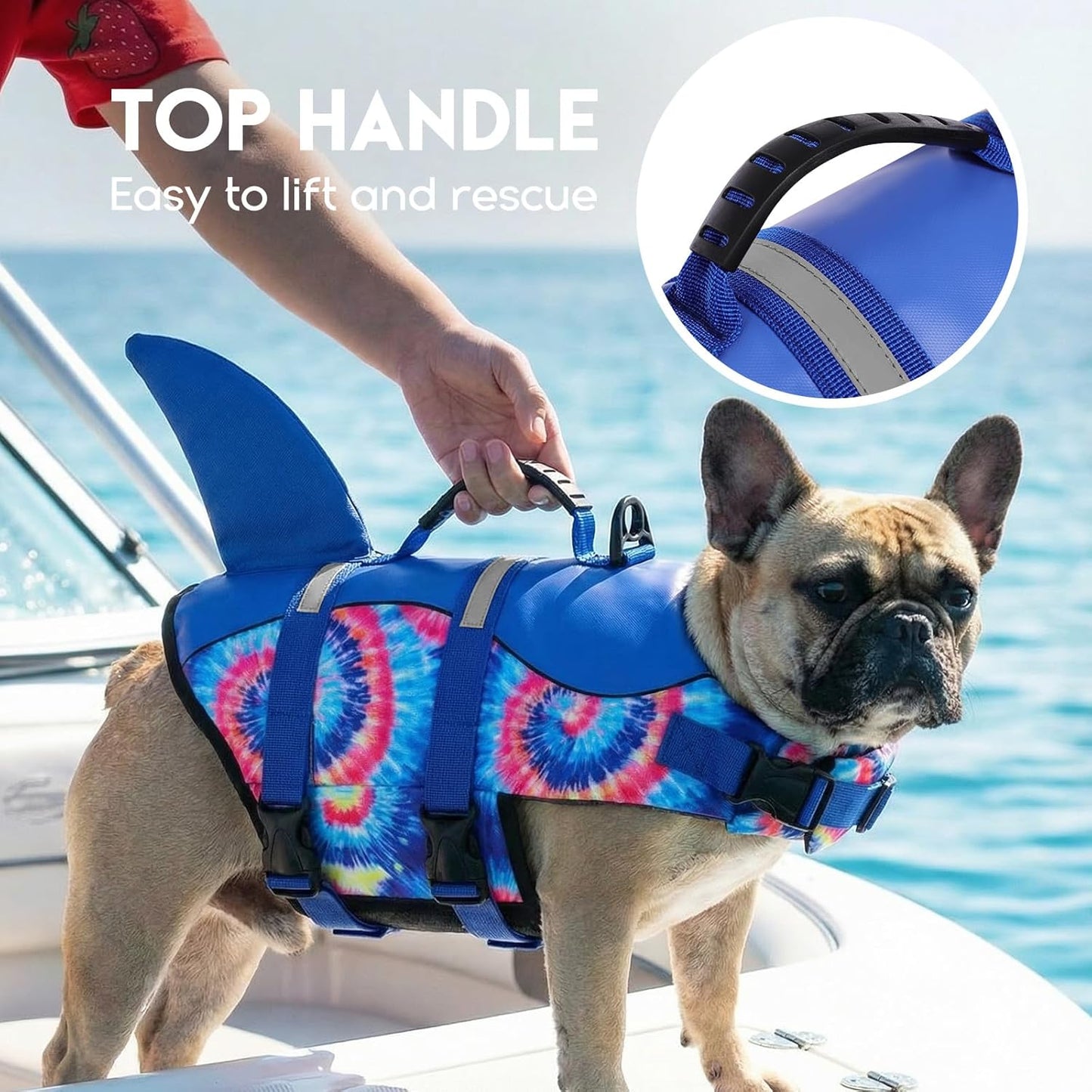 Dog Life Jacket - Premium Pet Safety Vest for Swimming and Boating, Shark Design with Floatation for Small, Medium, and Large Dogs (Blue Bandhnu, XS)